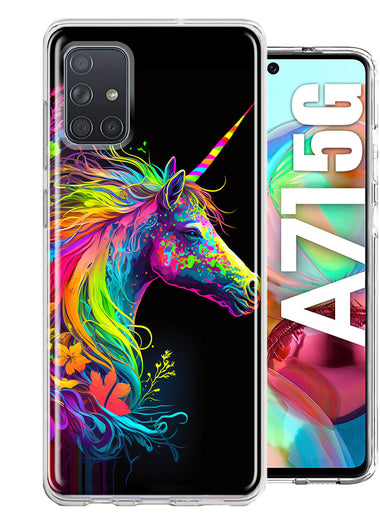Samsung Galaxy A71 5G Neon Rainbow Glow Unicorn Floral Hybrid Protective Phone Case Cover