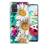 Samsung Galaxy A71 4G Colorful Crystal White Daisies Rainbow Gems Teal Double Layer Phone Case Cover