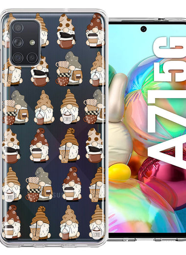 Samsung Galaxy A71 4G Cute Morning Coffee Lovers Gnomes Characters Drip Iced Latte Americano Espresso Brown Double Layer Phone Case Cover
