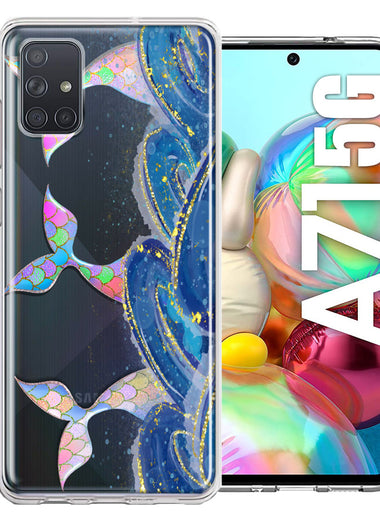 Samsung Galaxy A71 5G Rainbow Mermaid Tails Scales Ocean Waves Beach Girls Summer Double Layer Phone Case Cover