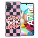 Samsung Galaxy A71 5G Retro Pink Checkered XOXO Vintage 70s Style Hippie Valentine Love Double Layer Phone Case Cover