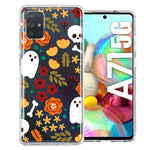 Samsung Galaxy A71 4G Spooky Season Fall Autumn Flowers Ghosts Skulls Halloween Double Layer Phone Case Cover