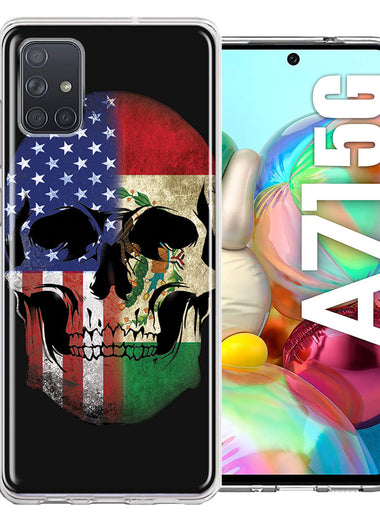 Samsung Galaxy A71 4G US Mexico Flag Skull Double Layer Phone Case Cover