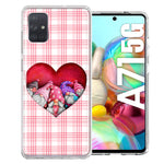 Samsung Galaxy A71 4G Valentine's Day Garden Gnomes Heart Love Pink Plaid Double Layer Phone Case Cover