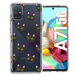 Samsung Galaxy A71 4G Black Cat Polkadots Design Double Layer Phone Case Cover