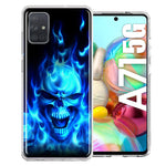 Samsung Galaxy A71 4G Blue Flaming Skull Double Layer Phone Case Cover