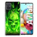 Samsung Galaxy A71 4G Green Flaming Skull Double Layer Phone Case Cover