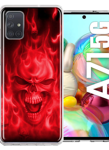Samsung Galaxy A71 4G Red Flaming Skull Double Layer Phone Case Cover