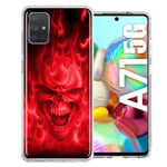 Samsung Galaxy A71 4G Red Flaming Skull Double Layer Phone Case Cover