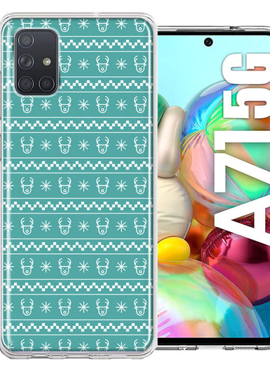 Samsung Galaxy A71 4G Teal Christmas Reindeer Pattern Design Double Layer Phone Case Cover