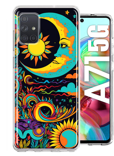 Samsung Galaxy A71 5G Neon Rainbow Psychedelic Indie Hippie Indie Moon Hybrid Protective Phone Case Cover