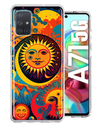 Samsung Galaxy A71 5G Neon Rainbow Psychedelic Indie Hippie Sun Moon Hybrid Protective Phone Case Cover
