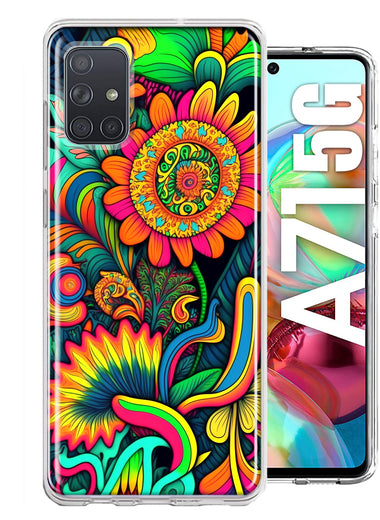 Samsung Galaxy A71 5G Neon Rainbow Psychedelic Indie Hippie Sunflowers Hybrid Protective Phone Case Cover