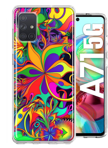 Samsung Galaxy A71 5G Neon Rainbow Psychedelic Hippie Wild Flowers Hybrid Protective Phone Case Cover