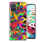 Samsung Galaxy A71 5G Neon Rainbow Psychedelic Hippie Wild Flowers Hybrid Protective Phone Case Cover