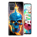 Samsung Galaxy A71 4G Blue Flaming Skull Burning Fire Double Layer Phone Case Cover