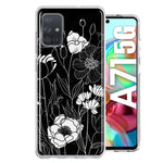 Samsung Galaxy A71 4G Line Drawing Art White Floral Flowers Hybrid Protective Phone Case Cover