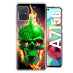 Samsung Galaxy A71 4G Green Flaming Skull Burning Fire Double Layer Phone Case Cover