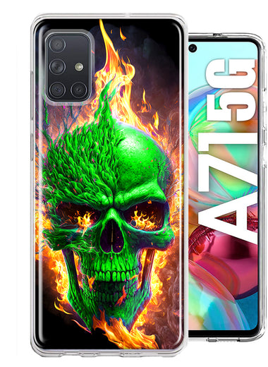 Samsung Galaxy A71 5G Green Flaming Skull Burning Fire Double Layer Phone Case Cover