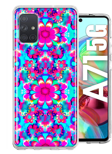 Samsung Galaxy A71 5G Pink Blue Vintage Hippie Tie Dye Flowers Hybrid Protective Phone Case Cover