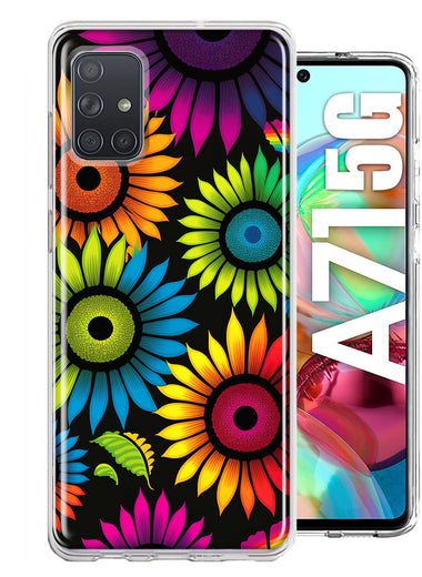 Samsung Galaxy A71 5G Neon Rainbow Glow Sunflowers Colorful Floral Pink Purple Double Layer Phone Case Cover