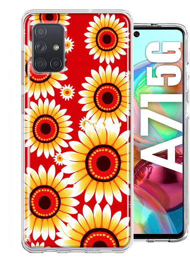 Samsung Galaxy A71 5G Yellow Sunflowers Polkadot on Red Double Layer Phone Case Cover