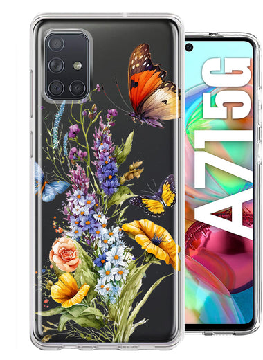 Samsung Galaxy A71 5G Yellow Purple Spring Flowers Butterflies Floral Hybrid Protective Phone Case Cover