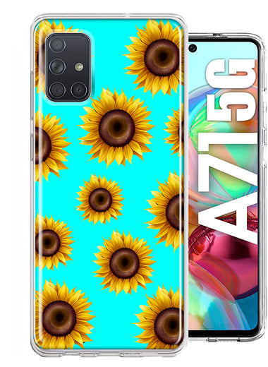 Samsung Galaxy A71 5G Yellow Sunflowers Polkadot on Turquoise Teal Double Layer Phone Case Cover
