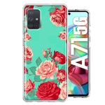 Samsung Galaxy A71 4G Turquoise Teal Vintage Pastel Pink Red Roses Double Layer Phone Case Cover