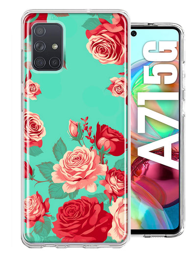 Samsung Galaxy A71 5G Turquoise Teal Vintage Pastel Pink Red Roses Double Layer Phone Case Cover