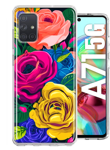 Samsung Galaxy A71 5G Vintage Pastel Abstract Colorful Pink Yellow Blue Roses Double Layer Phone Case Cover