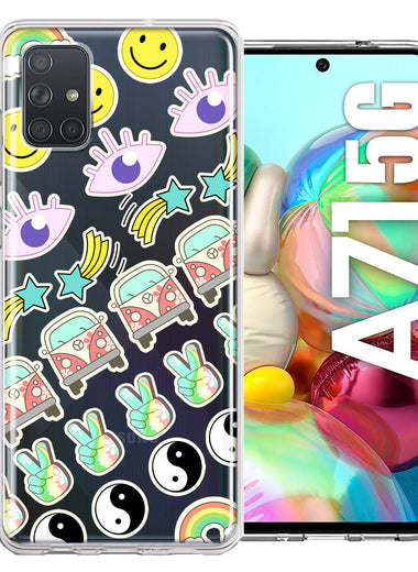 Samsung Galaxy A71 4G 70's Yin Yang Hippie Happy Peace Stars Design Double Layer Phone Case Cover