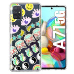Samsung Galaxy A71 4G 70's Yin Yang Hippie Happy Peace Stars Design Double Layer Phone Case Cover