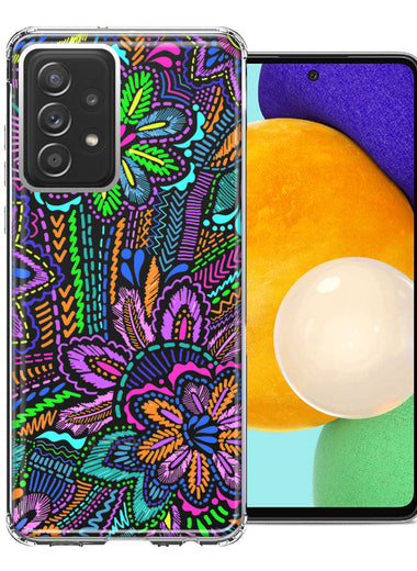 Samsung Galaxy A72 Colorful Summer Flowers Doodle Art Design Double Layer Phone Case Cover