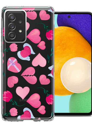 Samsung Galaxy A72 Pretty Valentines Day Hearts Chocolate Candy Angel Flowers Double Layer Phone Case Cover