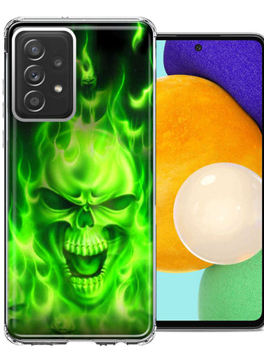 Samsung Galaxy A72 Green Flaming Skull Double Layer Phone Case Cover