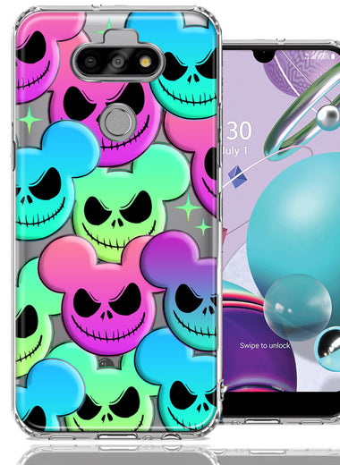 LG Aristo 5/Phoenix 5/Risio 4 Bright Rainbow Nightmare Skulls Spooky Season Halloween Design Double Layer Phone Case Cover