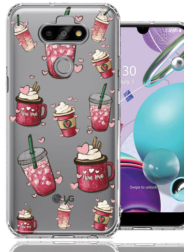 LG Aristo 5/Phoenix 5/Risio 4 Coffee Lover Valentine's Hearts Pink Drink Latte Double Layer Phone Case Cover