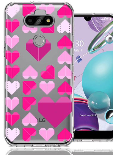 LG Aristo 5/Phoenix 5/Risio 4 Pink Purple Origami Valentine's Day Polkadot Hearts Design Double Layer Phone Case Cover