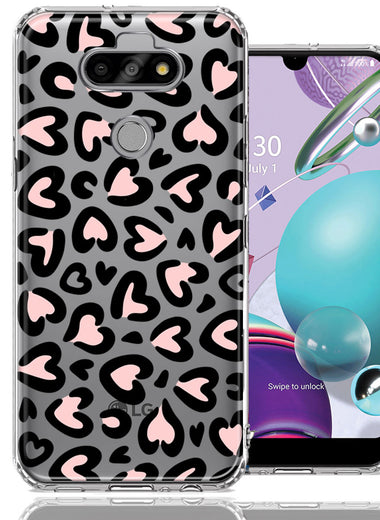 LG Aristo 5/Phoenix 5/Risio 4 Cute Pink Leopard Print Hearts Valentines Day Love Double Layer Phone Case Cover