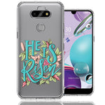 LG Aristo 5/Phoenix 5/Risio 4 He Is Risen Text Easter Jesus Christian Flowers Double Layer Phone Case Cover