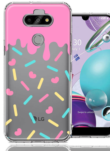 LG Aristo 5/Phoenix 5/Risio 4 Pink Drip Frosting Cute Heart Sprinkles Kawaii Cake Design Double Layer Phone Case Cover