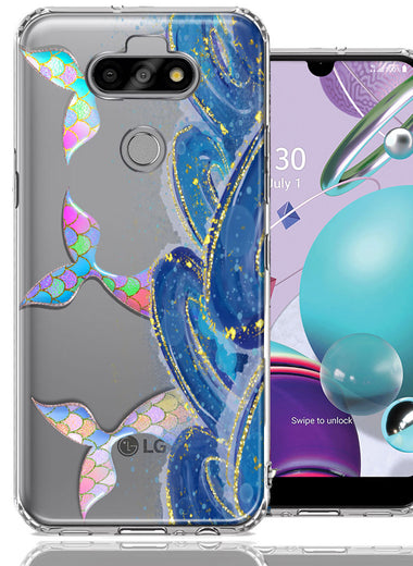 LG Aristo 5/Phoenix 5/Risio 4 Rainbow Mermaid Tails Scales Ocean Waves Beach Girls Summer Double Layer Phone Case Cover