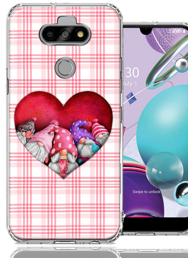 LG Aristo 5/Phoenix 5/Risio 4 Valentine's Day Garden Gnomes Heart Love Pink Plaid Double Layer Phone Case Cover