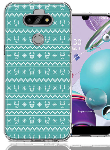 LG Aristo 5/Phoenix 5/Risio 4 Teal Christmas Reindeer Pattern Design Double Layer Phone Case Cover