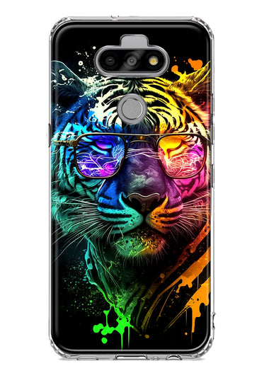 LG Aristo 5/Phoenix 5/Risio 4 Neon Rainbow Swag Tiger Hybrid Protective Phone Case Cover