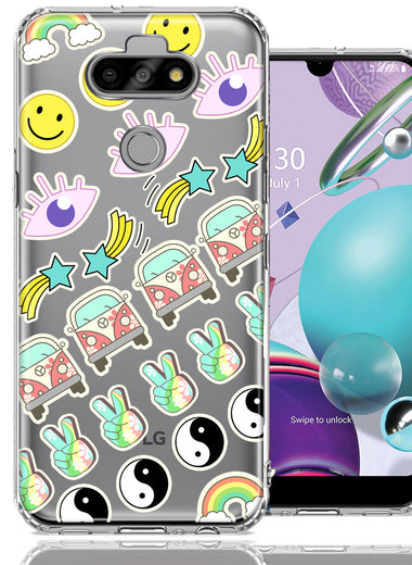 LG Aristo 5/Phoenix 5/Risio 4 70's Yin Yang Hippie Happy Peace Stars Design Double Layer Phone Case Cover