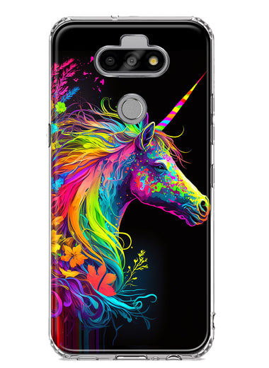LG Aristo 5/Phoenix 5/Risio 4 Neon Rainbow Glow Unicorn Floral Hybrid Protective Phone Case Cover