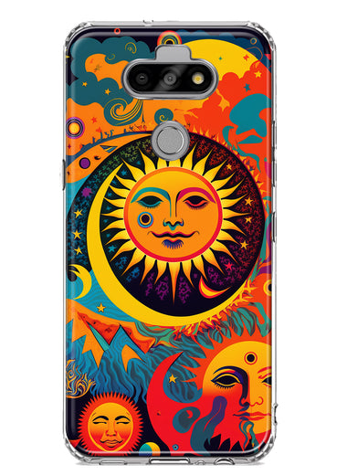 LG Aristo 5/Phoenix 5/Risio 4 Neon Rainbow Psychedelic Indie Hippie Sun Moon Hybrid Protective Phone Case Cover