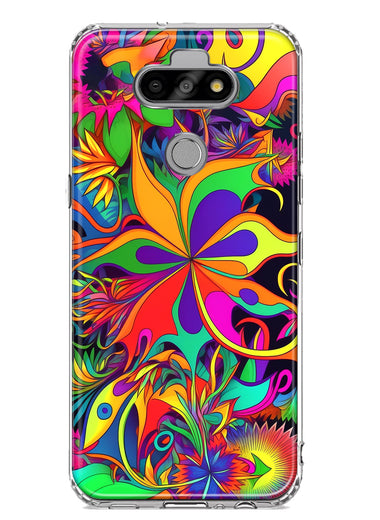 LG Aristo 5/Phoenix 5/Risio 4 Neon Rainbow Psychedelic Hippie Wild Flowers Hybrid Protective Phone Case Cover